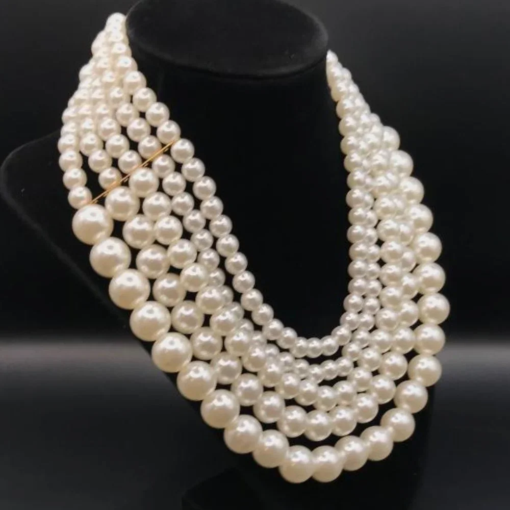 Multi Layer Graduated Faux Pearl Necklace - Picture 2 of 7